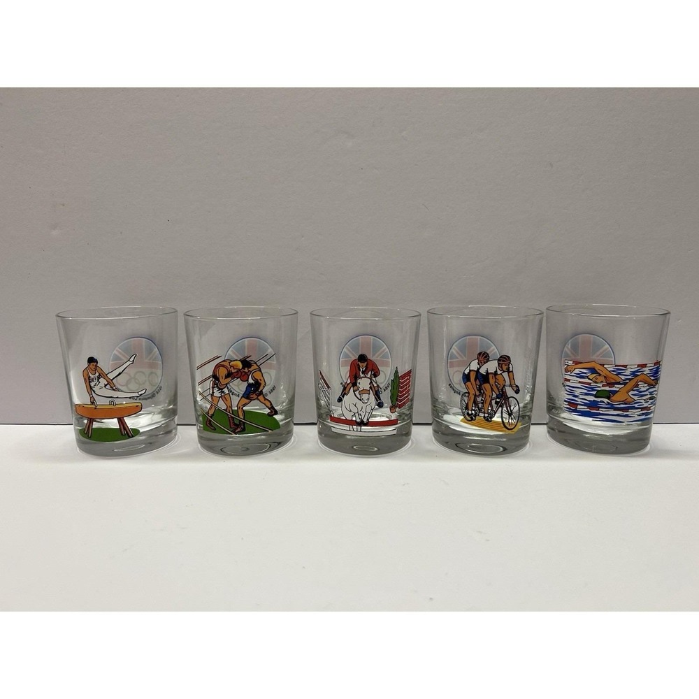 Vintage 1984 LA Olympics Glasses Set 5 Made in France Sports Collector Tumblers!